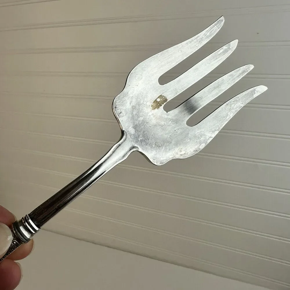 Elegant Sterling Silver Handle Cold Meat Serving Fancy Silverplate Fork 9.25”